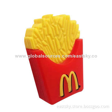 Customized fries-shaped USB flash drive, made of soft PVC material, OEM orders are welcome